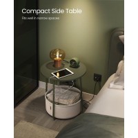 Vasagle Side Table With Charging Station Round End Table With Fabric Basket Nightstand With Power Outlets Usb Ports For Livin