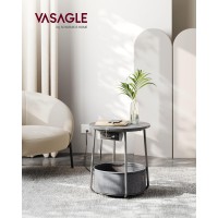 Vasagle Side Table With Charging Station Round End Table With Fabric Basket Nightstand With Power Outlets Usb Ports For Livin