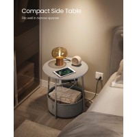 Vasagle Side Table With Charging Station Round End Table With Fabric Basket Nightstand With Power Outlets Usb Ports For Livin