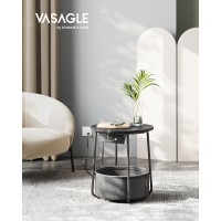 Vasagle Side Table With Charging Station Round End Table With Fabric Basket Nightstand With Power Outlets Usb Ports For Livin