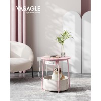 Vasagle Side Table With Charging Station Round End Table With Fabric Basket Nightstand With Power Outlets Usb Ports For Livin