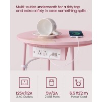 Vasagle Side Table With Charging Station Round End Table With Fabric Basket Nightstand With Power Outlets Usb Ports For Livin