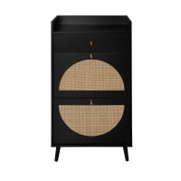 Zehuoge Natural Rattan Shoe Cabinet With 2 Flip Drawers Entrance Hallway Black Free Standing Shoe Racks For Heels Slippers Bl