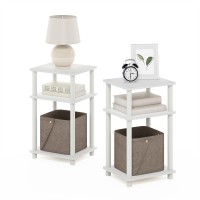 Furinno Just 3Tier Turnntube Nightstand 2Pack Whitewhite