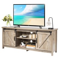Casart Wooden Tv Cabinet, 3 Tier Tv Console Table With Sliding Barn Doors And Shelves, Rustic Media Entertainment Center For Living Room Bedroom Office (Grey Wash)