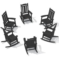 Serwall Outdoor Rocking Chair Black Set Of 6 All Weather Patio Rocking Chair Hdpe Poly Rocking Chair For Adults Heavy Duty Fr