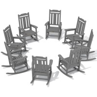 Serwall Outdoor Rocking Chair Gray Set Of 8 All Weather Patio Rocking Chair Hdpe Poly Rocking Chair For Adults Heavy Duty Fro