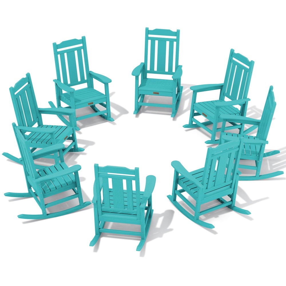 Serwall Outdoor Rocking Chair Aruba Set Of 8 All Weather Patio Rocking Chair Hdpe Poly Rocking Chair For Adults Heavy Duty Fr