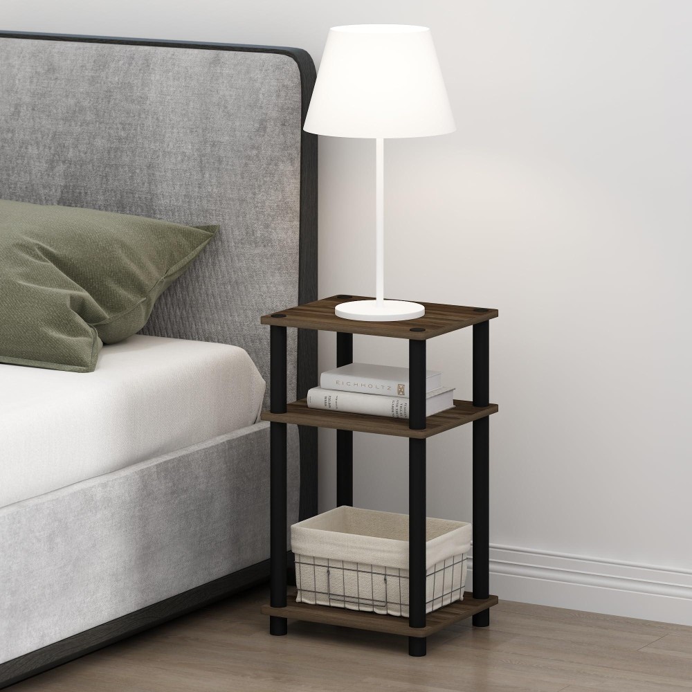 Furinno Just 3Tier Turnntube Nightstand 2Pack Columbia Walnutblack