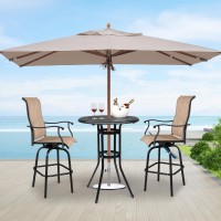 Vingli Outdoor Bar Table Cast Aluminum Bar Height Patio Table With Umbrella Hole Patio Dining Table Tall Outdoor Table Bistro