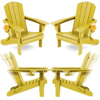 Serwall Folding Adirondack Chair Set Of 4 Reclining Adirondack Chair With Cup Holder Adjustable Adirondack Chair With 3 Reclin