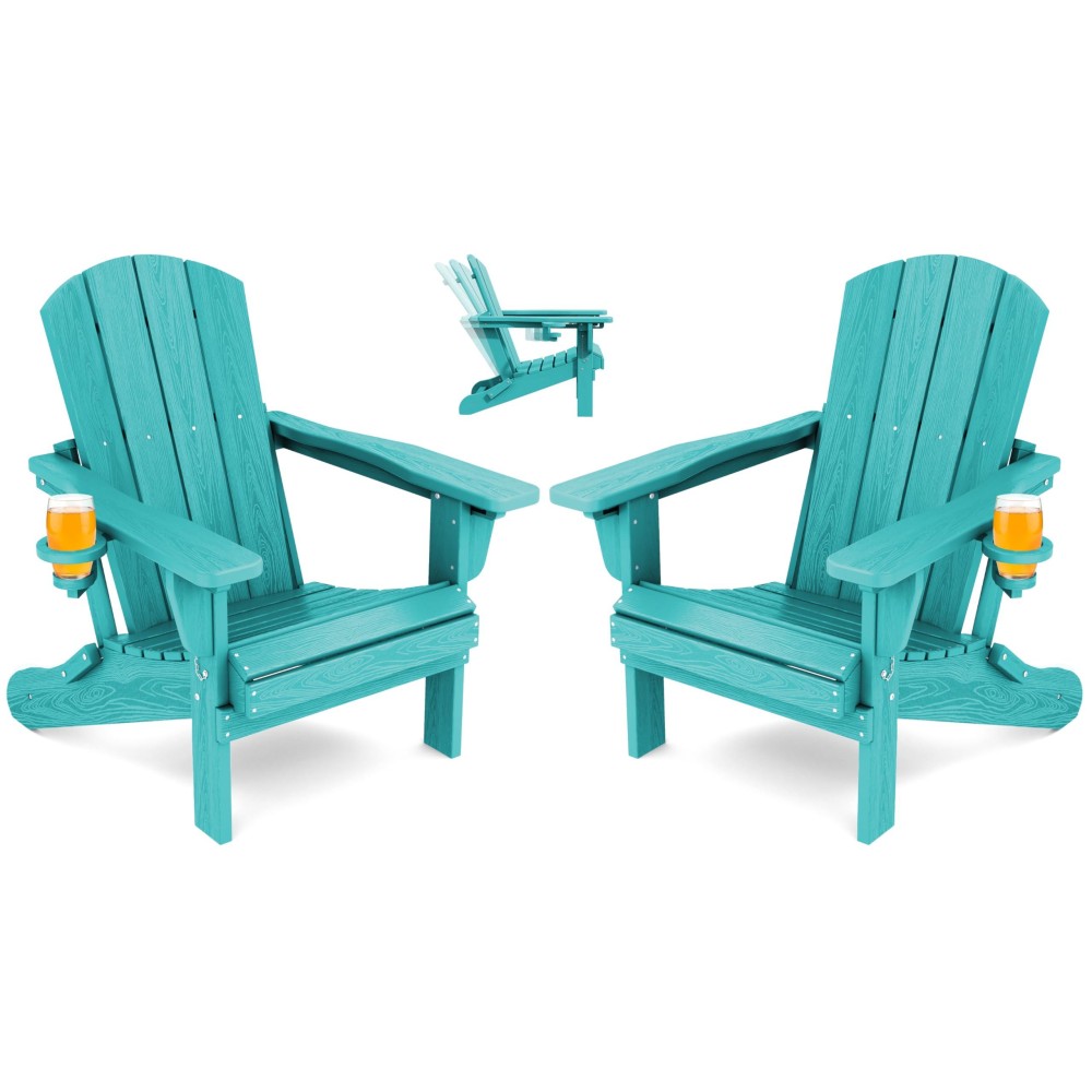 Serwall Folding Adirondack Chair Set Of 2 Reclining Adirondack Chair With Cup Holder Adjustable Adirondack Chair With 3 Reclin