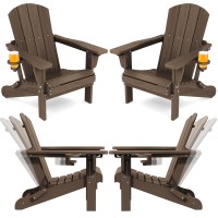 Serwall Folding Adirondack Chair Set Of 4 Reclining Adirondack Chair With Cup Holder Adjustable Adirondack Chair With 3 Reclin