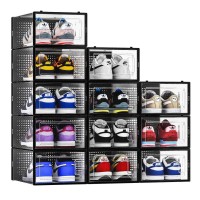 12 Pack Shoe Storage Bins Clear Plastic Stackable Shoe Organizer For Closet Space Saving Foldable Shoe Rack Shoe Box Sneaker