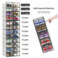 12 Pack Shoe Storage Bins Clear Plastic Stackable Shoe Organizer For Closet Space Saving Foldable Shoe Rack Shoe Box Sneaker