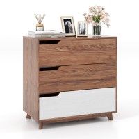 Giantex 3-Drawer Dresser For Bedroom - Small Chest Of Drawers, Rustic Farmhouse Storage Cabinet, End Table, Utility Organizer For Living Room, Study, Entryway, Closet, Storage Chest, Walnut & White