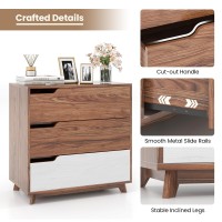Giantex 3-Drawer Dresser For Bedroom - Small Chest Of Drawers, Rustic Farmhouse Storage Cabinet, End Table, Utility Organizer For Living Room, Study, Entryway, Closet, Storage Chest, Walnut & White