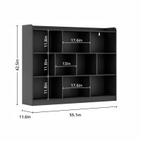 Diyart Black Bookshelf Wood Bookcase With 3 Tier Open Shelves 10Cube Minimalist Storage Shelf For Living Room Bedroom 551