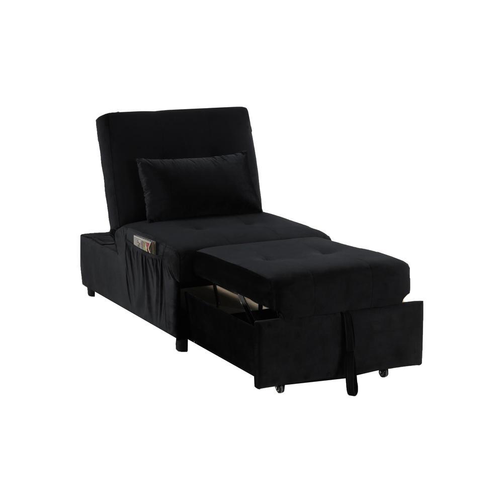 Bayani 72 Velvet Adjustable Sleeper Lounge Chaise Black