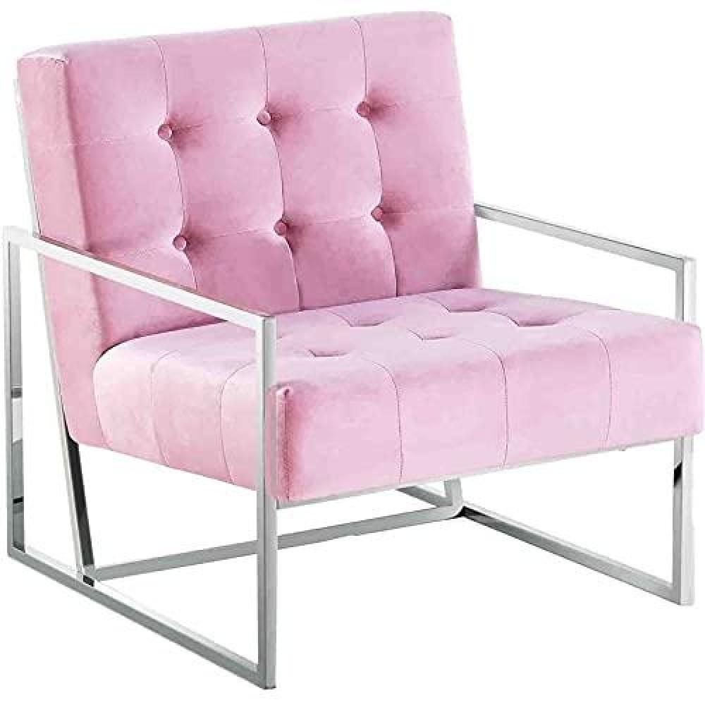 Best Master Furniture Beethoven Pink Velvet With Silver Plated Accent Chair