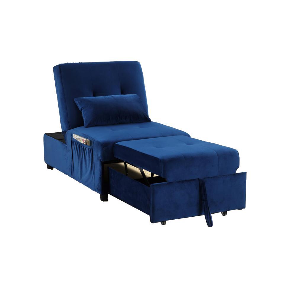 Bayani 72 Velvet Adjustable Sleeper Lounge Chaise Blue