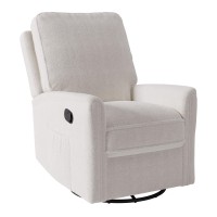 Corliving Jasmine Plush White Boucle Fabric Swivel Manual Recliner Chair