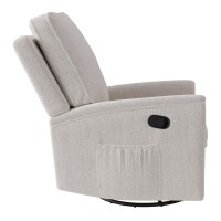 Corliving Jasmine Plush White Boucle Fabric Swivel Manual Recliner Chair