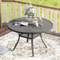 Vicllax 48 Outdoor Round Patio Table For Lawn Garden All Weather Metal Black Round Patio Dining Table With Adjustable Umbrell