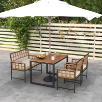 Tangkula 4 Piece Patio Dining Set, Outdoor Wood Dining Furniture W/ 2 Chairs & 1 Loveseat, 47??Acacia Wood Table W/Umbrella Hole, Cozy Seat Cushions, Outside Furniture Set For Backyard, Poolside