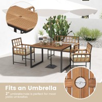 Tangkula 4 Piece Patio Dining Set, Outdoor Wood Dining Furniture W/ 2 Chairs & 1 Loveseat, 47??Acacia Wood Table W/Umbrella Hole, Cozy Seat Cushions, Outside Furniture Set For Backyard, Poolside