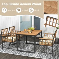 Tangkula 4 Piece Patio Dining Set, Outdoor Wood Dining Furniture W/ 2 Chairs & 1 Loveseat, 47??Acacia Wood Table W/Umbrella Hole, Cozy Seat Cushions, Outside Furniture Set For Backyard, Poolside