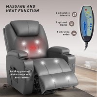 Yeshomy Power Lift Recliner Chair Pu Leather Surface Sofa With Remote Control And Massage Function For Living Room, Gray