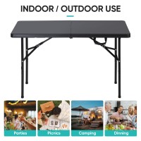 Zenstyle 4 Ft Indoor Outdoor Heavy Duty Plastic Folding Table Portable Picnic Table Foldinhalf Utility Table Whandle And Stee