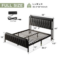 Feonase Leather Full Size Bed Frame With Fast Charging Station Full Metal Platform Beds With Upholstered Headboard & Footboard 12