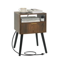 Mid Century Modern Nightstand With Charging Station Wood Bedside Table With Drawer Modern End Table For Bedroom And Small Spac