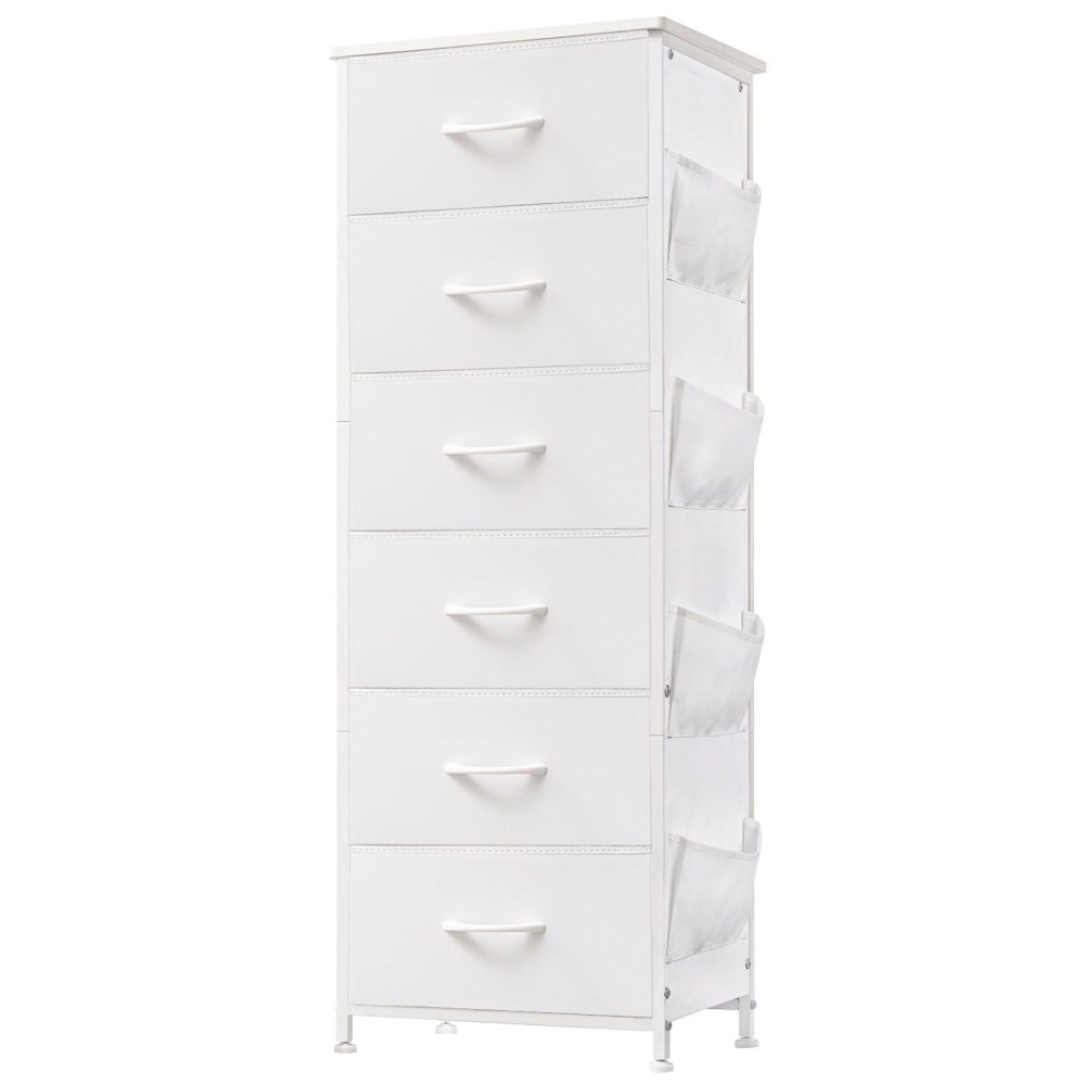 Somdot Tall Dresser For Bedroom With Side Pockets 6 Drawer Storage Organizer Chest Of Drawers With Fabric Bins For Closet Bedsi