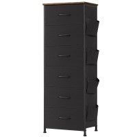 Somdot Tall Dresser For Bedroom With Side Pockets 6 Drawer Storage Organizer Chest Of Drawers With Fabric Bins For Closet Bedsi