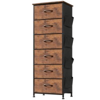 Somdot Tall Dresser For Bedroom With Side Pockets 6 Drawer Storage Organizer Chest Of Drawers With Fabric Bins For Closet Bedsi