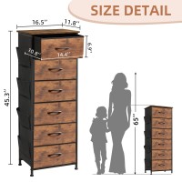 Somdot Tall Dresser For Bedroom With Side Pockets 6 Drawer Storage Organizer Chest Of Drawers With Fabric Bins For Closet Bedsi