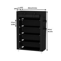 Calmootey 5 Tier Shoe Rack Organizer Portable Shoe Shelf With Nonwoven Fabric Cover For Closet Hallway Bedroom Entryway Black