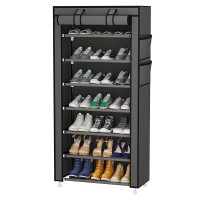 Calmootey 7 Tier Shoe Rack Organizer Portable Shoe Shelf With Nonwoven Fabric Cover For Closet Hallway Bedroom Entryway Grey