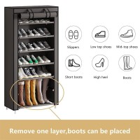 Calmootey 7 Tier Shoe Rack Organizer Portable Shoe Shelf With Nonwoven Fabric Cover For Closet Hallway Bedroom Entryway Grey