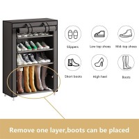 Calmootey 5 Tier Shoe Rack Organizer Portable Shoe Shelf With Nonwoven Fabric Cover For Closet Hallway Bedroom Entryway Grey