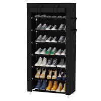 Calmootey 7 Tier Shoe Rack Organizer Portable Shoe Shelf With Nonwoven Fabric Cover For Closet Hallway Bedroom Entryway Black