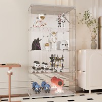 Beauty4U Glass Display Cabinet With Mirror Back Panel 4 Shelves With 2 Doors Curio Cabinets For Living Room Bedroom Office