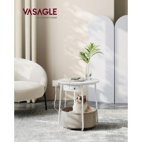 Vasagle Side Table With Charging Station Round End Table With Fabric Basket Nightstand With Power Outlets Usb Ports For Livin