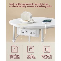 Vasagle Side Table With Charging Station Round End Table With Fabric Basket Nightstand With Power Outlets Usb Ports For Livin