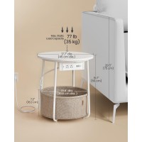 Vasagle Side Table With Charging Station Round End Table With Fabric Basket Nightstand With Power Outlets Usb Ports For Livin