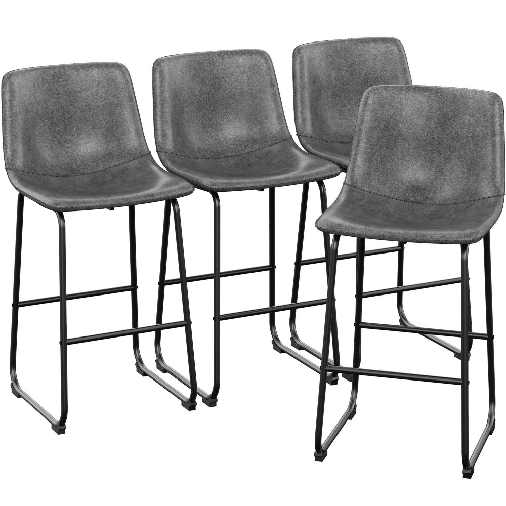 Reoney Bar Stools Set Of 4 Pu Leather Counter Height Bar Stools 30 Modern Bar Stools With Metal Legs And Footrest Urban Arm