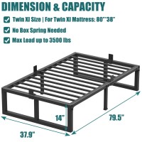 Yitong Angel Twin Xl Size Bed Frame 14 Inch Heavy Duty Support 3500 Lbs Metal Platform No Box Spring Needednoise Freenonsli